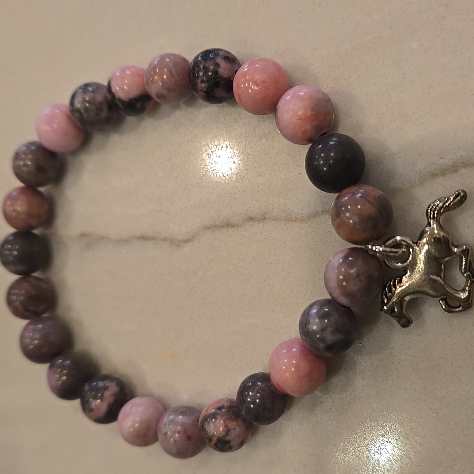 Equestrian Horse Beaded Pink Grey Black Stone Bracelet. Year Of The Horse